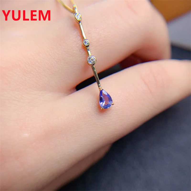 

YULEM Dazzling Tanzanite Pendant for Wedding 4 Mm * 6 Mm Natural Tanznaite Pendant Solid 925 Silver Tanzanite Wedding Pendant