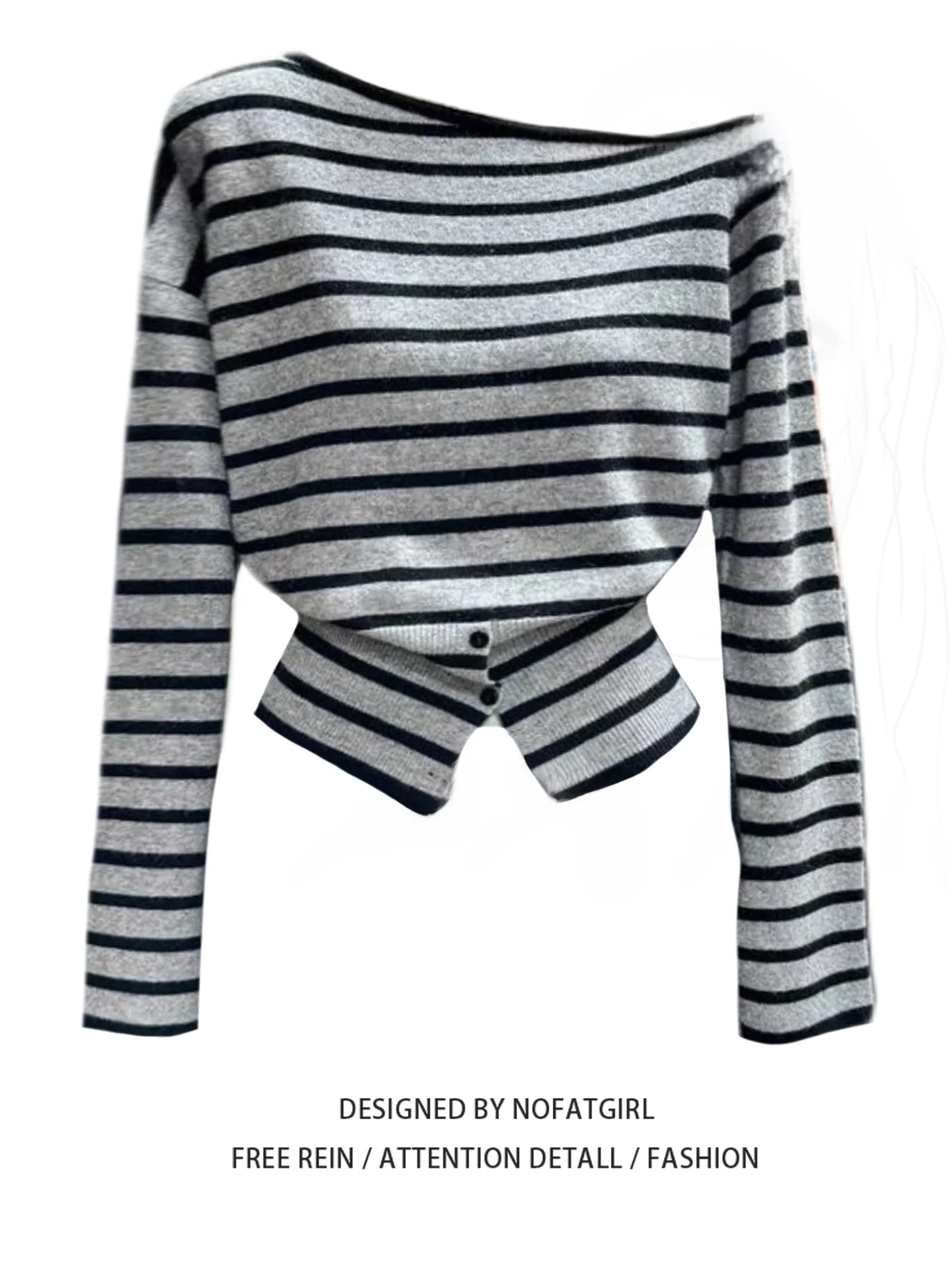 

plus Size Women's Korean Style Striped Long Sleeve Knitwear Slim Fit Trendy Top Shoulder Design Autumn New Arrival