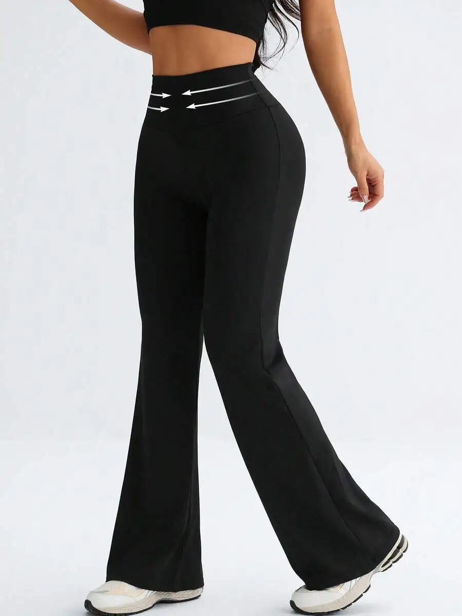 Solid Color Hip Lifting Flare Pants Women High Waist Slim Design Comfortable Stretch Casual Yoga Leggings - view 5