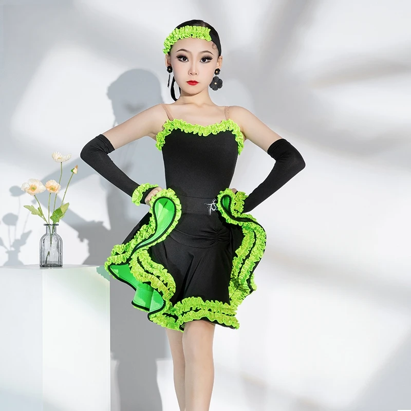robe-de-danse-latine-pour-filles-vetements-de-spectacle-de-danse-cha-rumba-samba-competition-de-danse-bretelles-vertes-a-lisiere-filandreuse