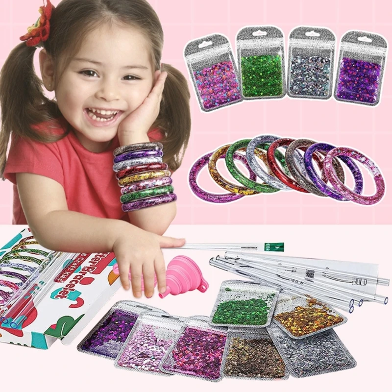 77HD DIY Sparkling Bracelet Kits for Girls Creative Craft Friendship Wristlet Set for Children Age 5-12 Party Props Craft Toy