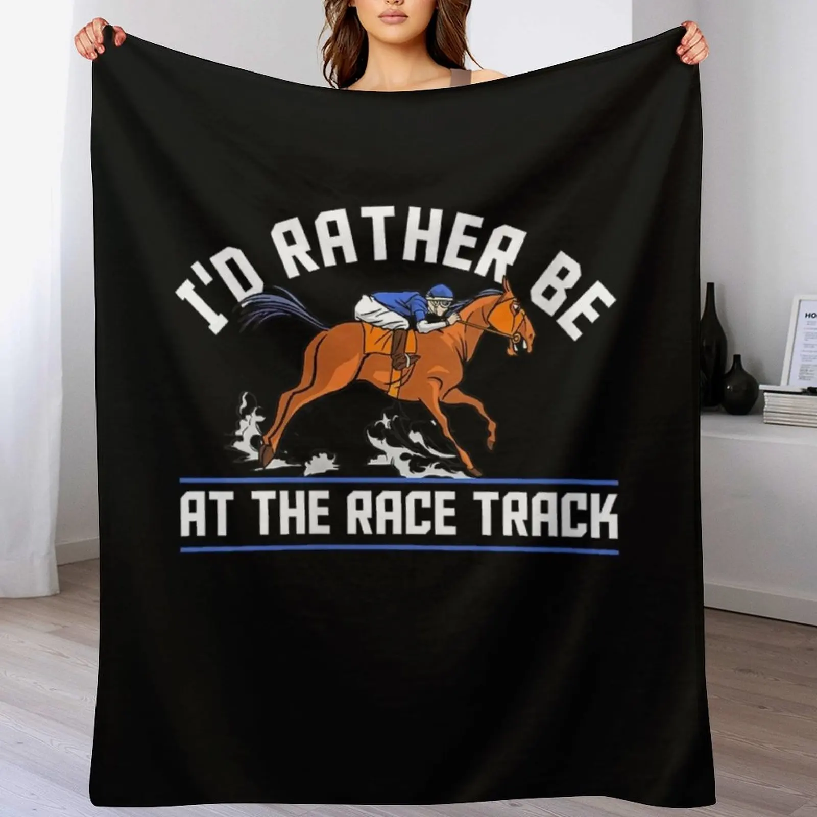 Id Rather Be At The Race Track Throw Blanket Cute Plaid blankets and throws Blankets