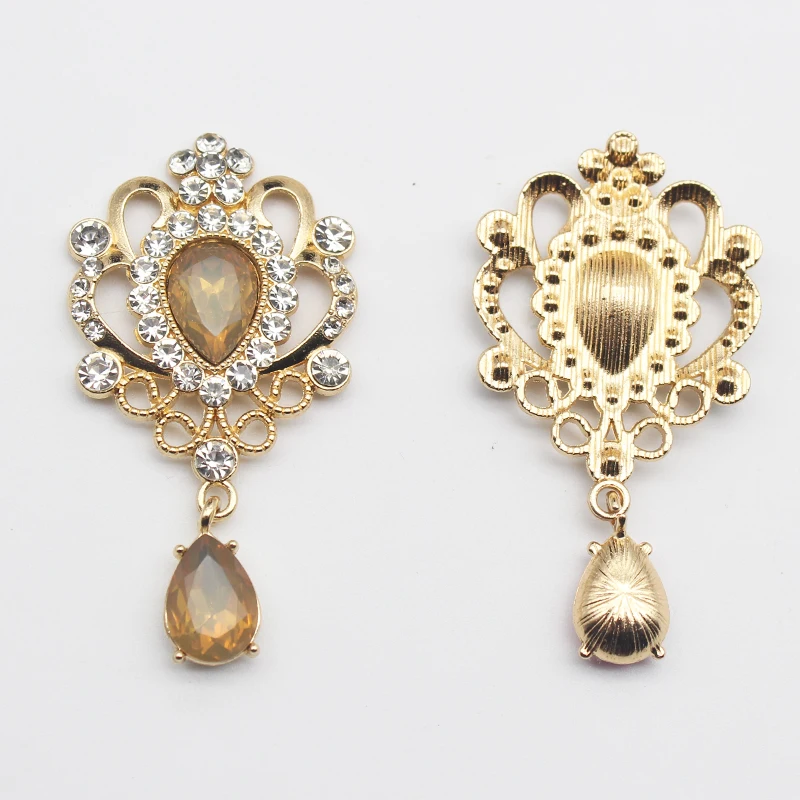 Gold Color Flat Bottom Brooch Resin Rhinestone Decoration Fashion Aaccessories DIY Wedding Pendant Jewelry Accessories