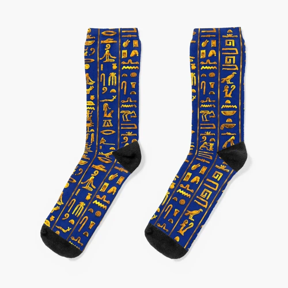 

Ancient Egyptian Hieroglyphs (Gold on Dark Blue) Socks essential heated winter gifts christmas gift Socks Women's Men's