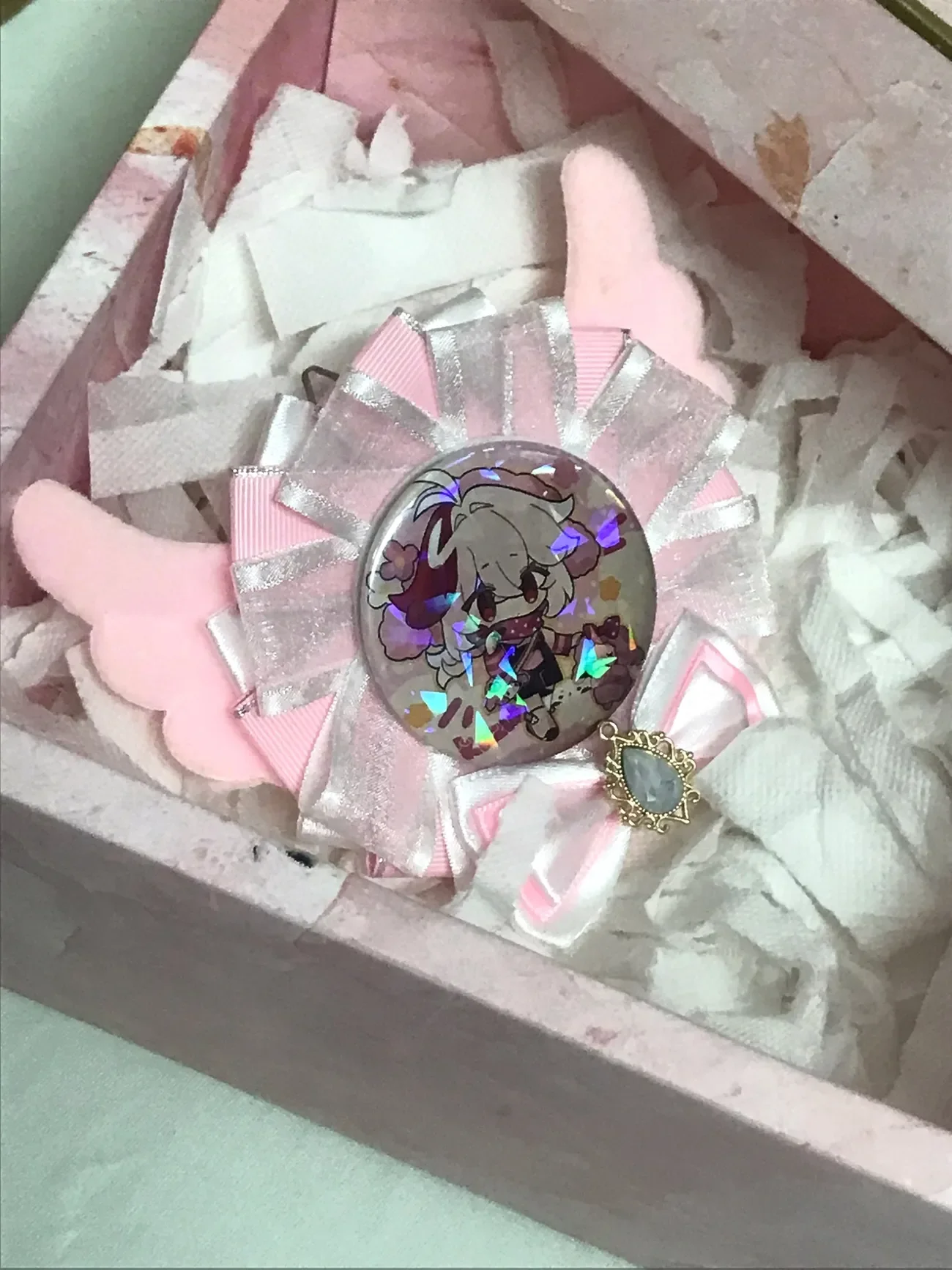 cute Plush Wings Badge Rosette,pink Ribbon Badge Holder,Ita bags bowknot Accessories,Japanese Anime cosplay Decoration