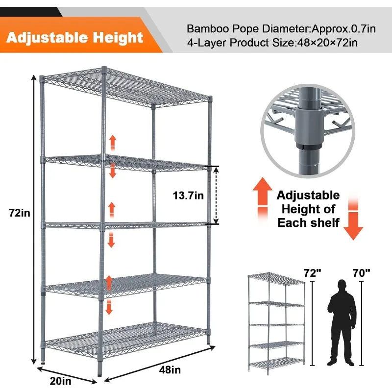 5 Tier Storage Racks and Shelves - 48