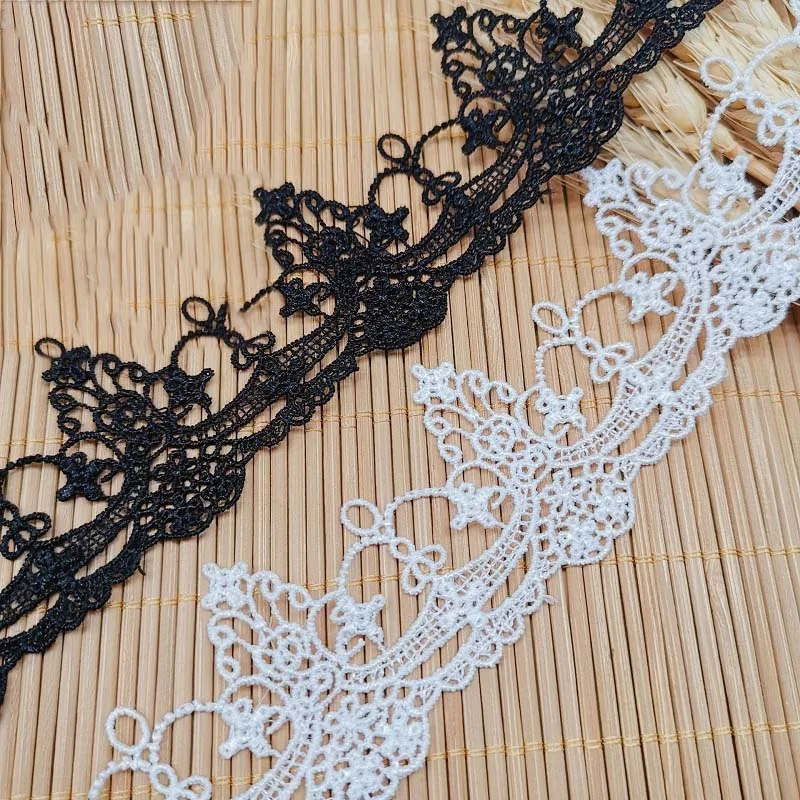 45Yards Lace Trim Craft Flower Polyester White Black Lace Fabric Venise Floral Embroidered Applique Decorated Lace Ribbon