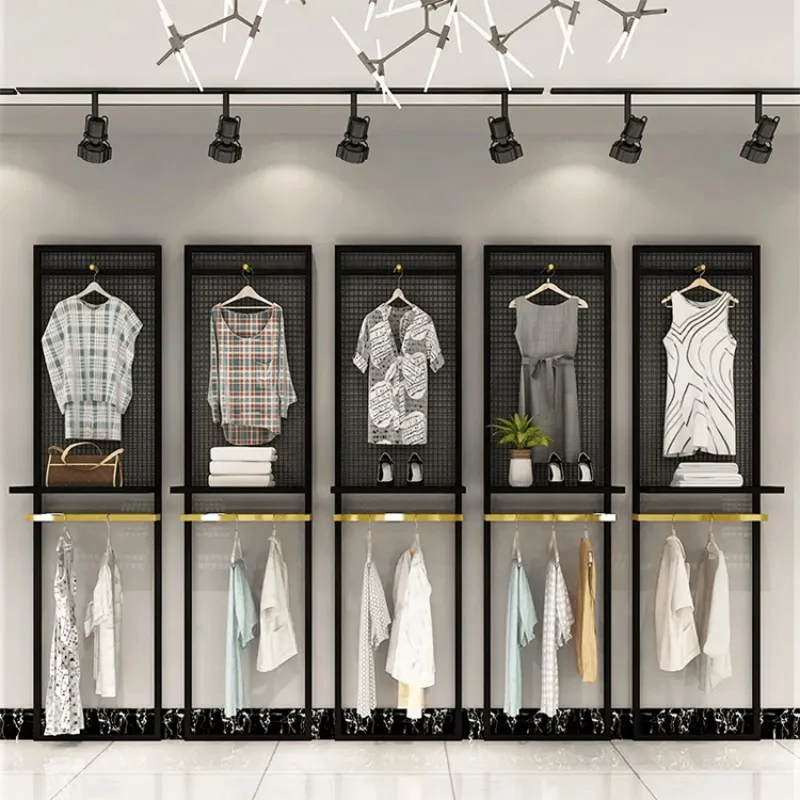 Custom, Customize Clothing Store Pendant Display Rack Golden Wall Mounted Type Clothing Shelf