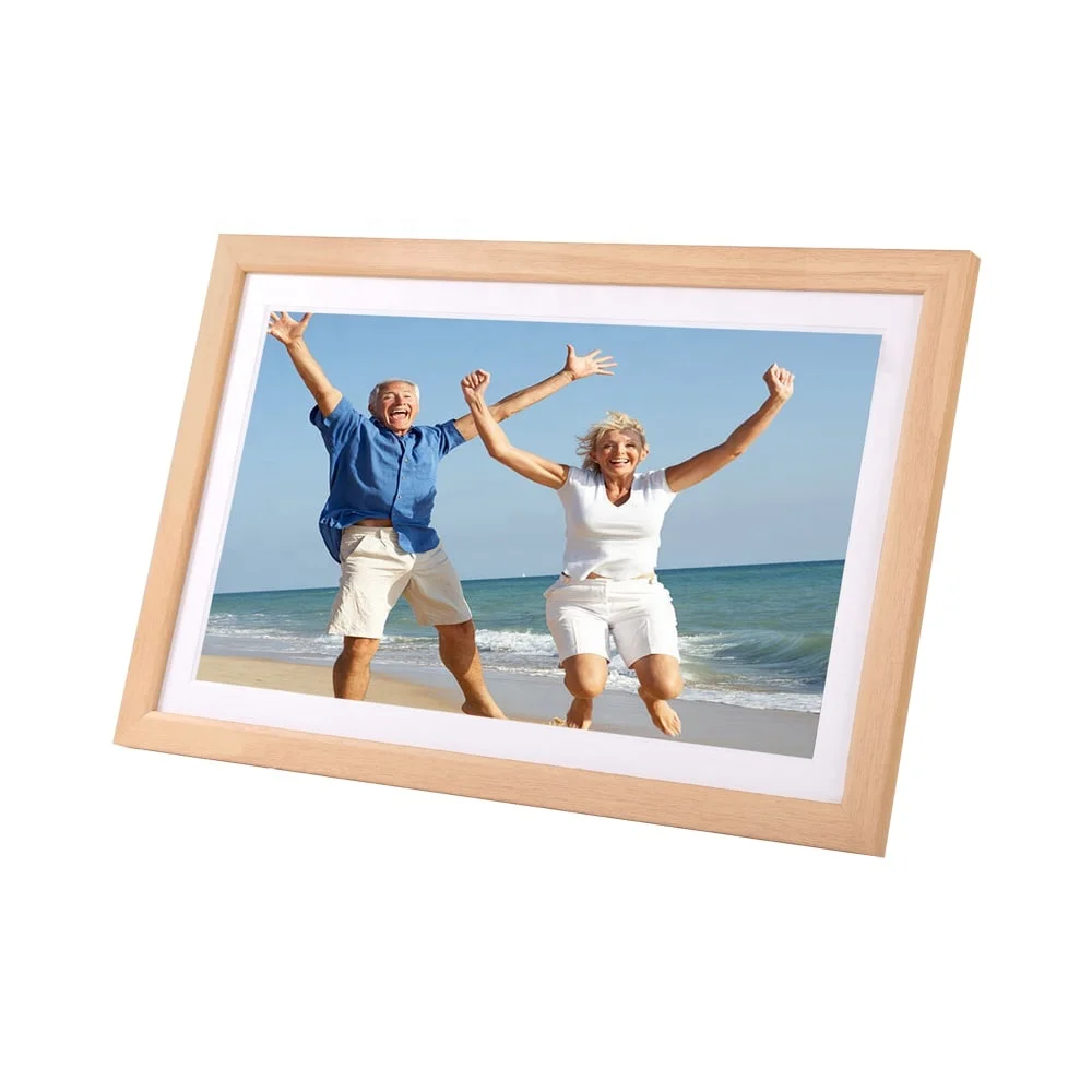 Frameo Digital Photo Frame with 32GB,15.6 Inch WiFi Smart Digital Picture Frame Send Pictures via Frameo APP(Wood Effect)