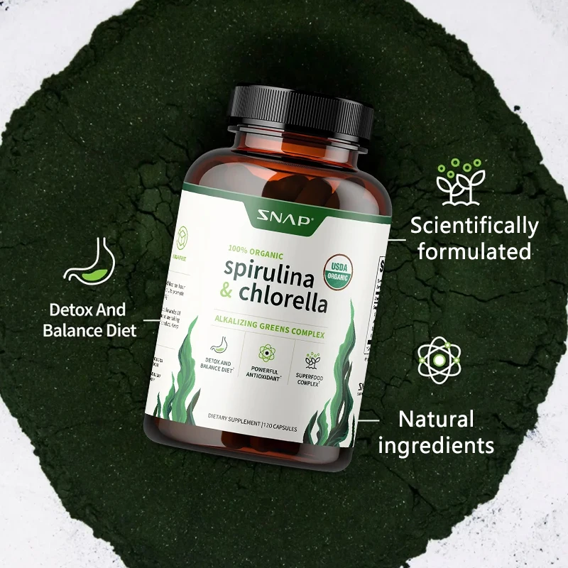 Organic Chlorella Spirulina - Heart Healthy, Natural Energy - Plant Vitamins and Antioxidants