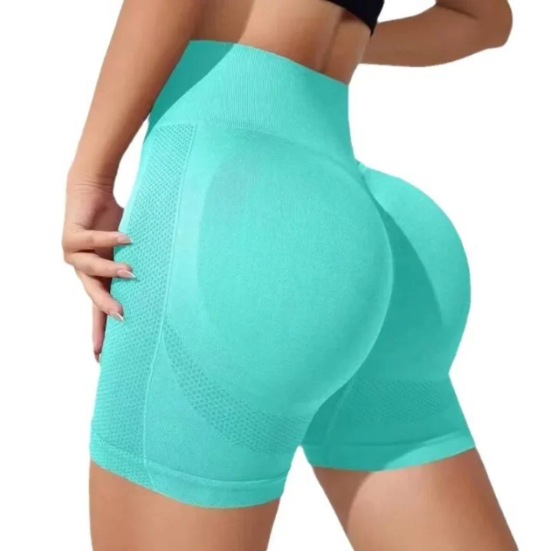 Women Seamless Knited Sports Shorts Elastic Slim Tights High Waist Butt Liftting Gym Trainning Yoga Fitness Three Point Shorts