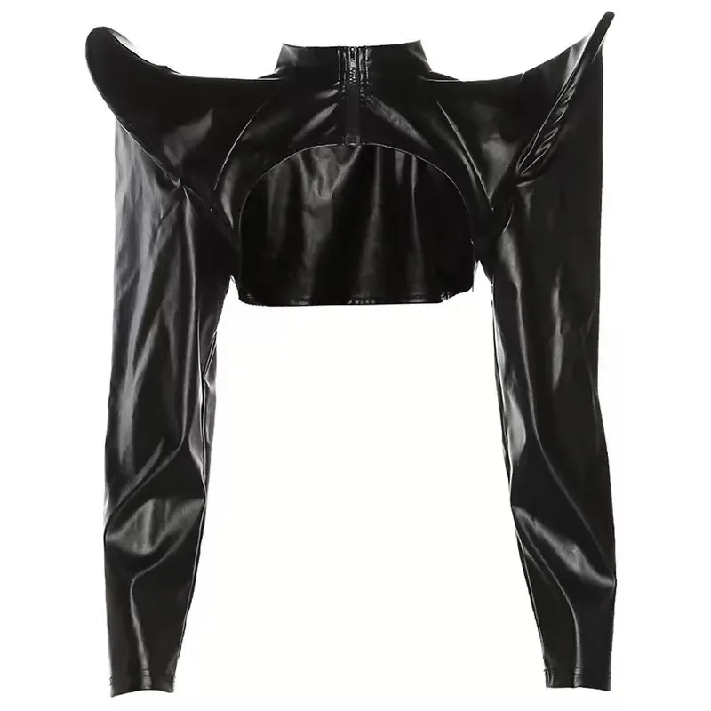 2024 Women Y2k Pu Leather Jackets Black Fashion Punk Long Sleeve Zipper Hipster Crop Coats Harajuku Steampunk Mini Streetwear