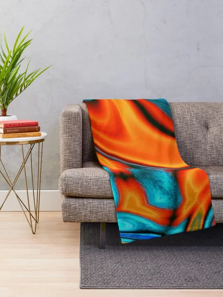 vivid modern Southwest hipster turquoise orange swirls Throw Blanket Hairy Comforter Blankets