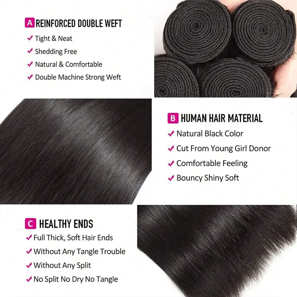 Straight Hair BundlesHuman Hair Weave Bundles  Hair Extension Natural Black 1 3 4Pcs 12 32Inches  Combo pack Multiple options