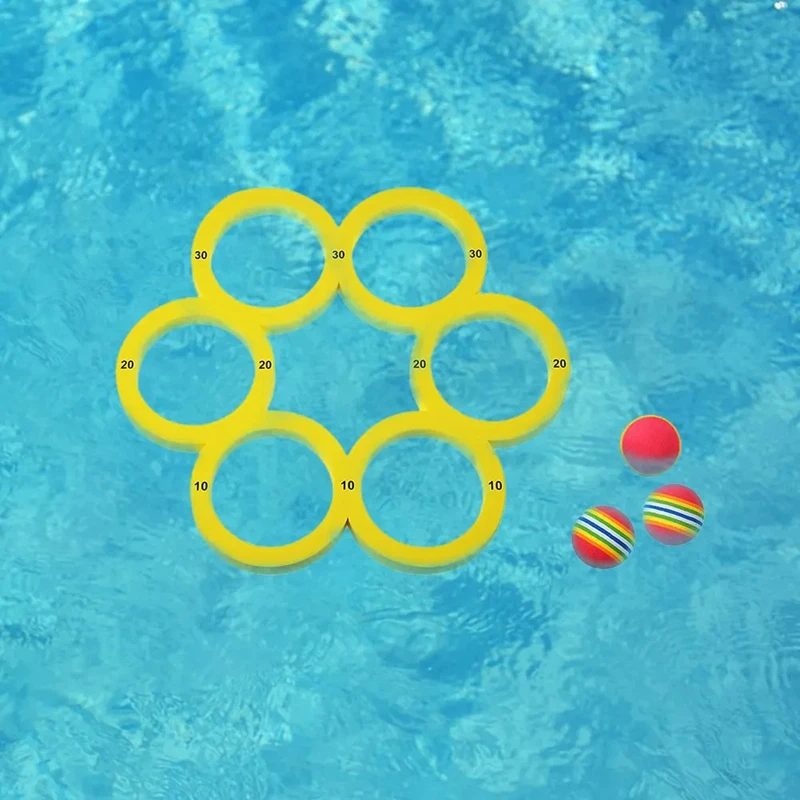 

Splash Water Sports Floating Pool Game Toys Eva Throwing Circle Hit Game With 10/12 Rainbow Balls Parent-child Interactive Props