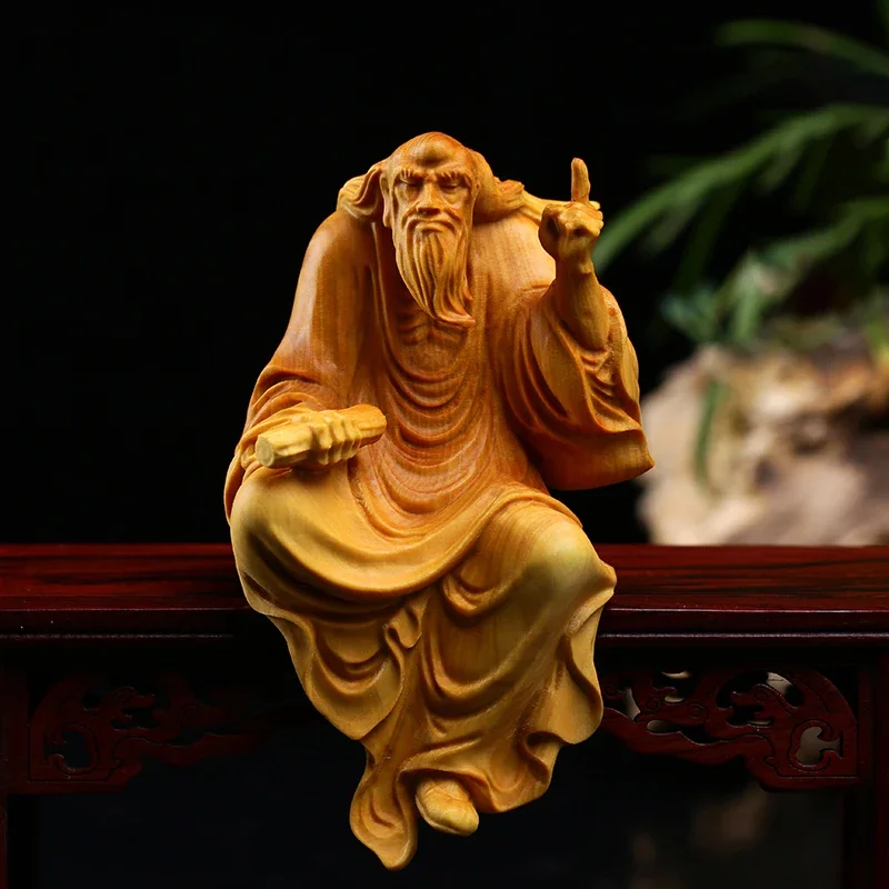 

Natural Boxwood 11cm Laozi Preach Sculpture Taoism Figurines Feng Shui Wood Statue Lao Tzu Zen Collection Home Decor