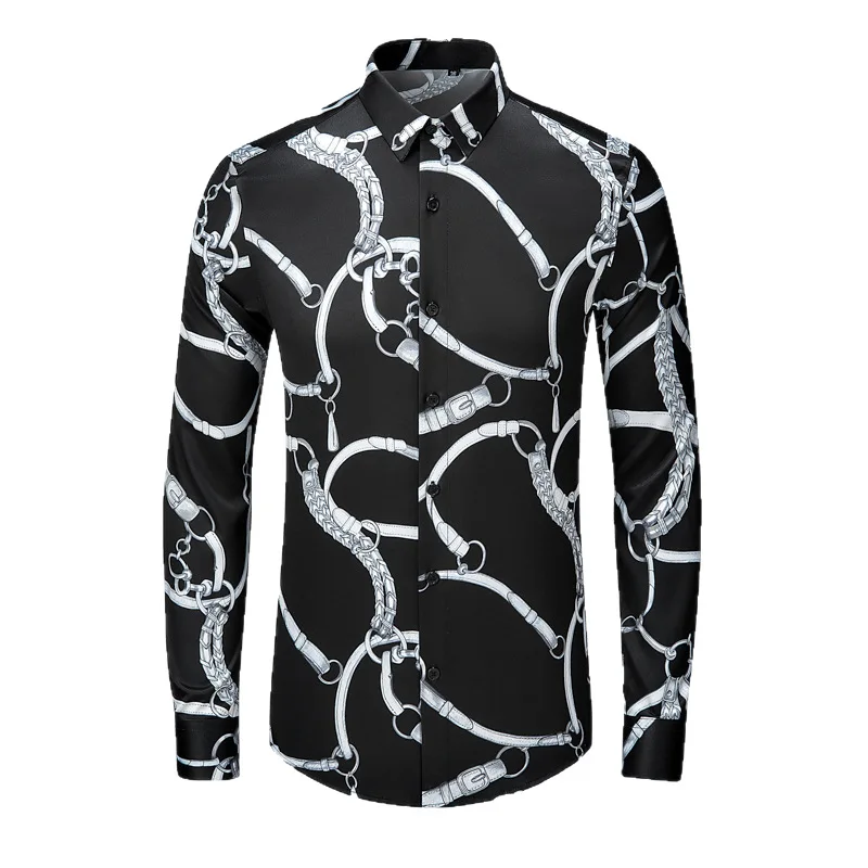 

Brand Printed Long Sleeved Shirt for Men Retro Versatile Casual Shirt Business Banquet Party Dress Shirts Camisa Masculina M-3XL