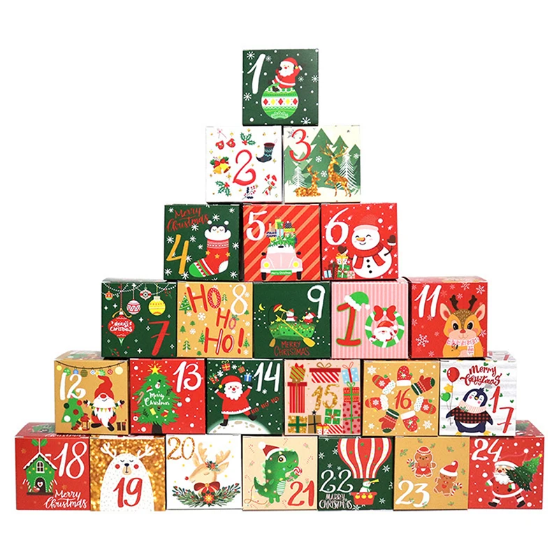 عيد الميلاد مجيء التقويم صناديق 24 يوما صناديق ورقة مجيء العد التنازلي هدية Boxe