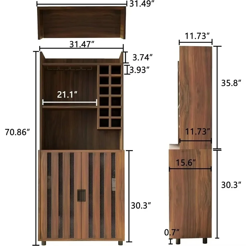 

Wine Cabinet with Storage for Liquor and Glasses, 12 Bottle Wine Rack, Kitchen Hutch for Living Room and Dining Room.