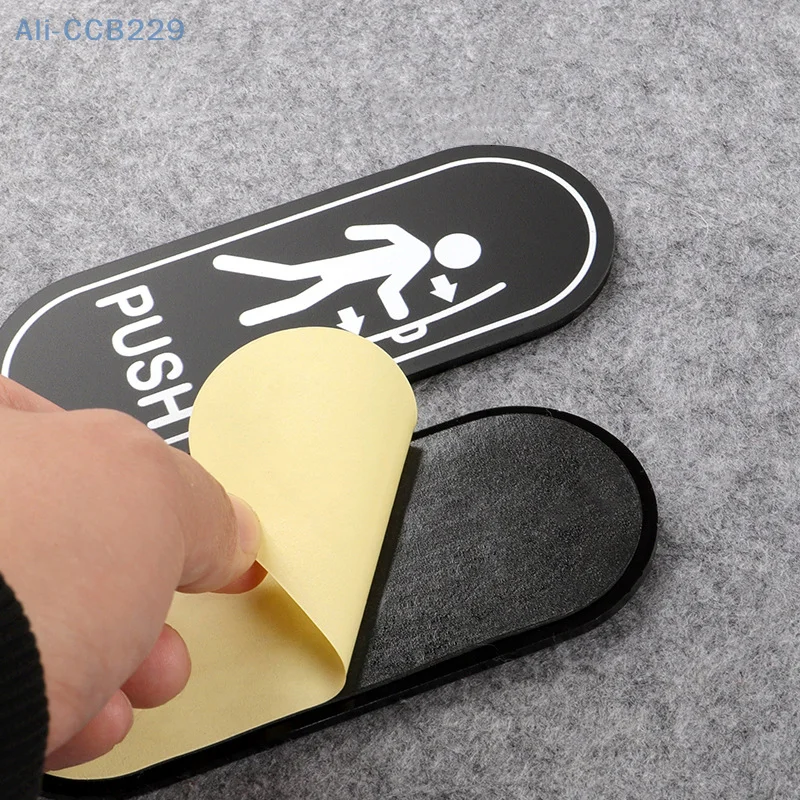 Par de placa de logotipo acrílico de 5 polegadas, porta de vidro, placa push-pull, placa de porta preta e branca, redonda, quadrada, estilo oval