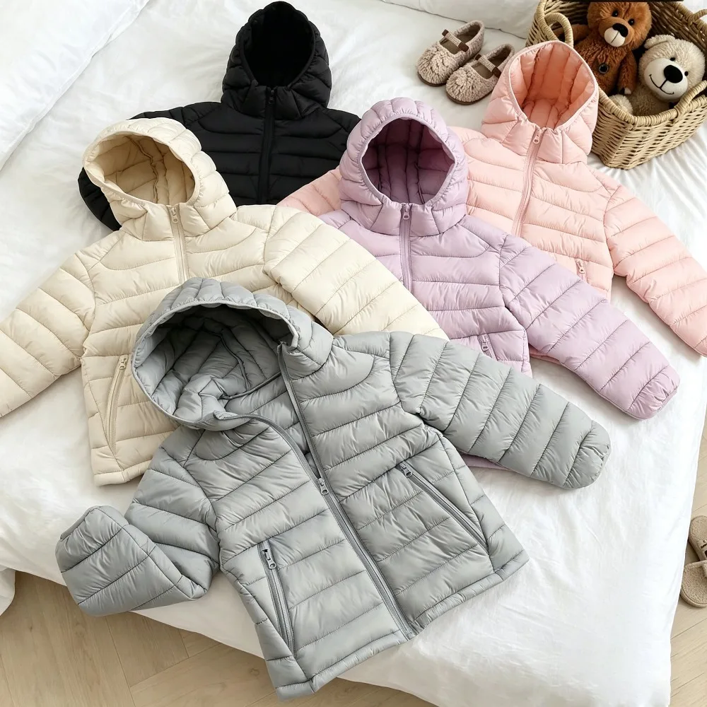 Kids Hooded Quilted Puffer Jacket with Zip Pockets Lightweight Warm Coat for Outdoor Play Travel School Toddler Boys Girls Tops