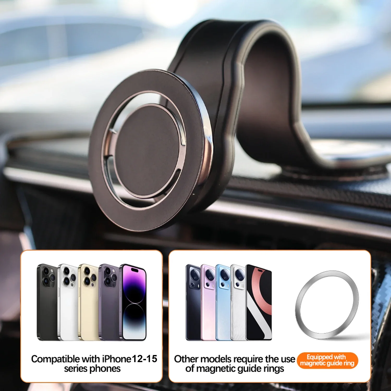 Magnetic Phone Stand Memory Aluminum Alloy Bendable Detachable Mobile Phone Bracket for Dashboard/Windshield for iPhone 16 15