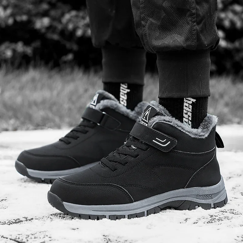 

New Winter Boots for Men Waterproof PU Leather Warm Snow Ankle Boots Outdoor Warm plush Non-slip Work High-top Casual Shoes