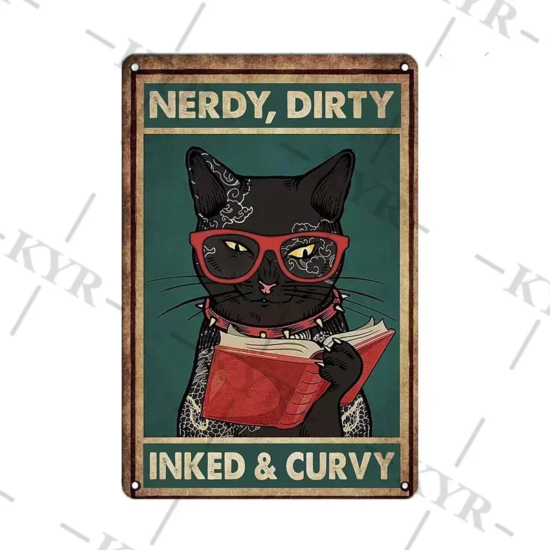 الغيتار الأسود القط خمر علامة معدنية غرفة المعيشة غرفة نوم الحمام شنق جدار ديكور الفن اللوحة موردن القصدير الحديد المشارك اللوحة #3