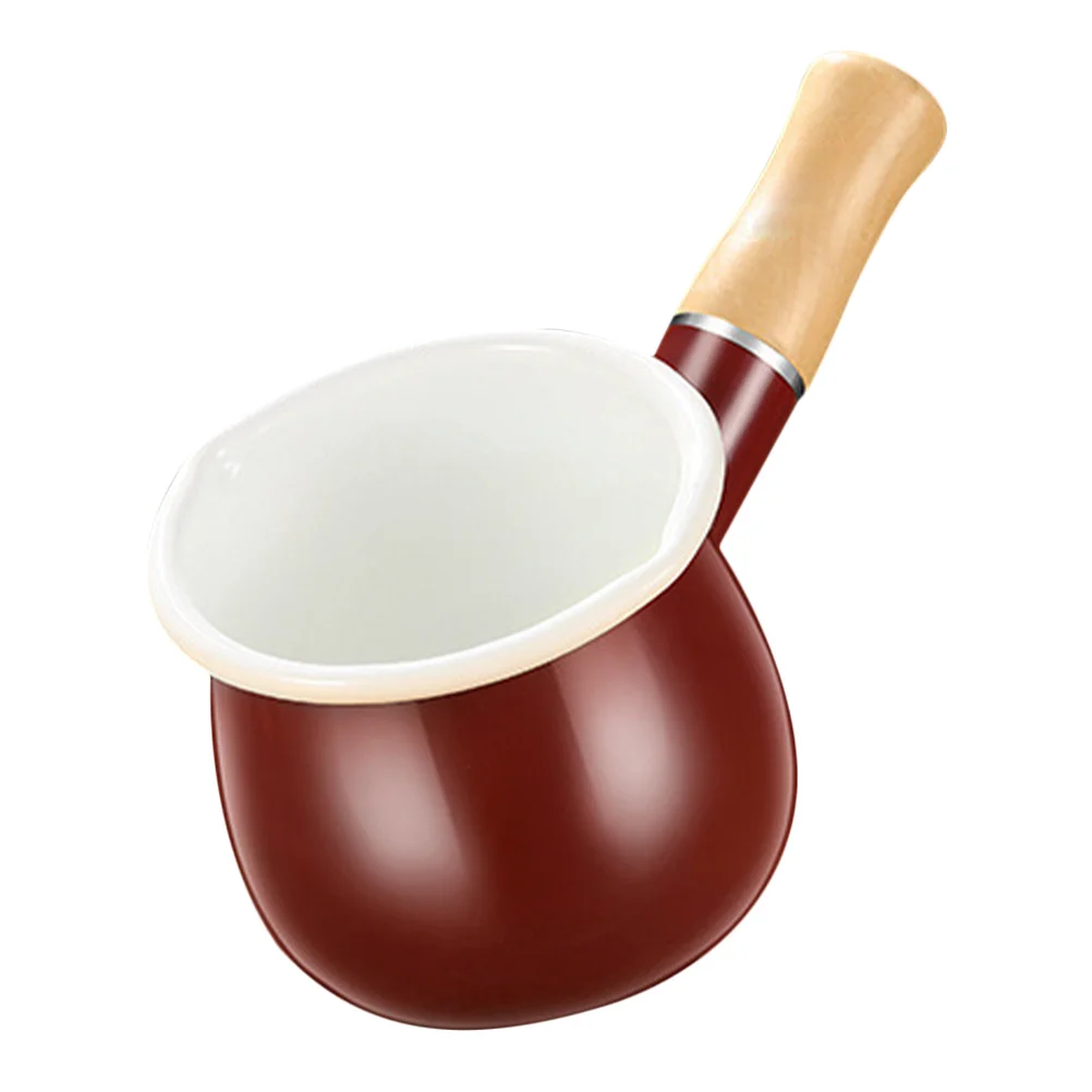 

Milk Sauce Kettle Enamel Wood Handle Fast Heat Conduction Pot Cooking Milk Soup Versatile Creamer Pitcher