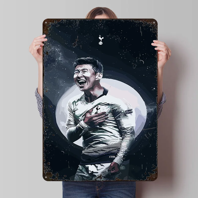 Pôster de Celebração Son Heung-min Tottenham, Placas de Metal Vintage Personalizadas, Arte de Parede Retro para Decoração de Quarto e Casa