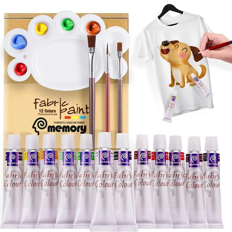 12-color 12ml Aluminum Tube Textile Painting Paint Set DIY Hand-painted Creative Production Accessories Gift Brush Palette