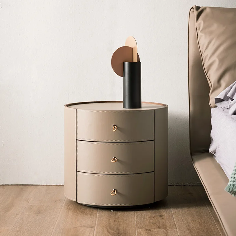 //Luxury Modern Walnut Oak Wood Bedside Table Stylish Stainless Steel Nightstand With Bedroom Storage Home Furniture