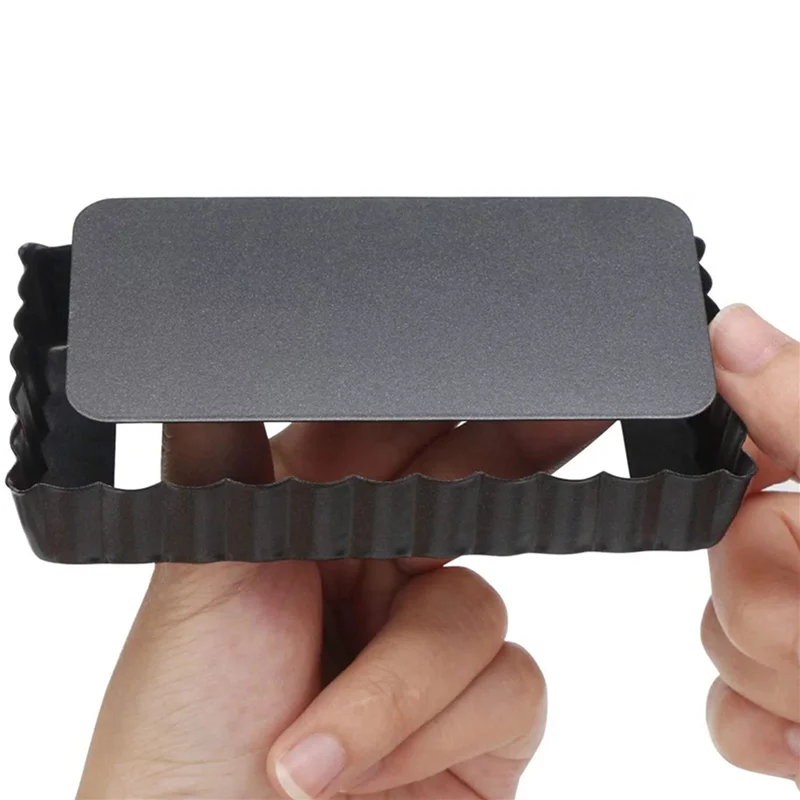 

20 Pcs Rectangle Non-Stick Cake Mold Mini Tart Mini Pie Pan Removable Bottom Nonstick Quiche Pans Heavy Duty Pizza Pan-AA25