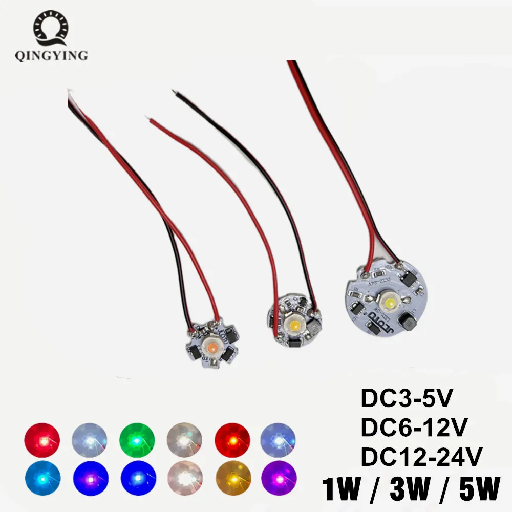 

5pcs 1W 3W LED Bead Light Plate DC3-5V/6-12V/12-24V Drive Free Light Chip Battery Light Source Board With 15cm Line For DIY Bulb