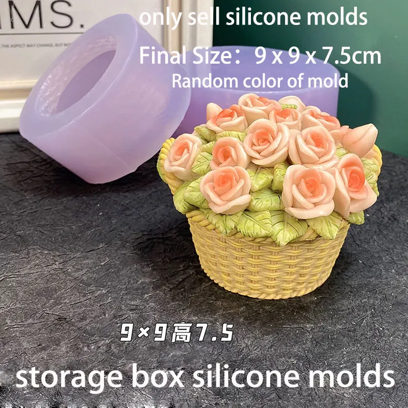 Sunflower Hydrangea Jewelry Storage Box Plaster Mold DIY Rose Flower Basket Candle Resin Silicone Mold Handmade Mold Gift - view 6