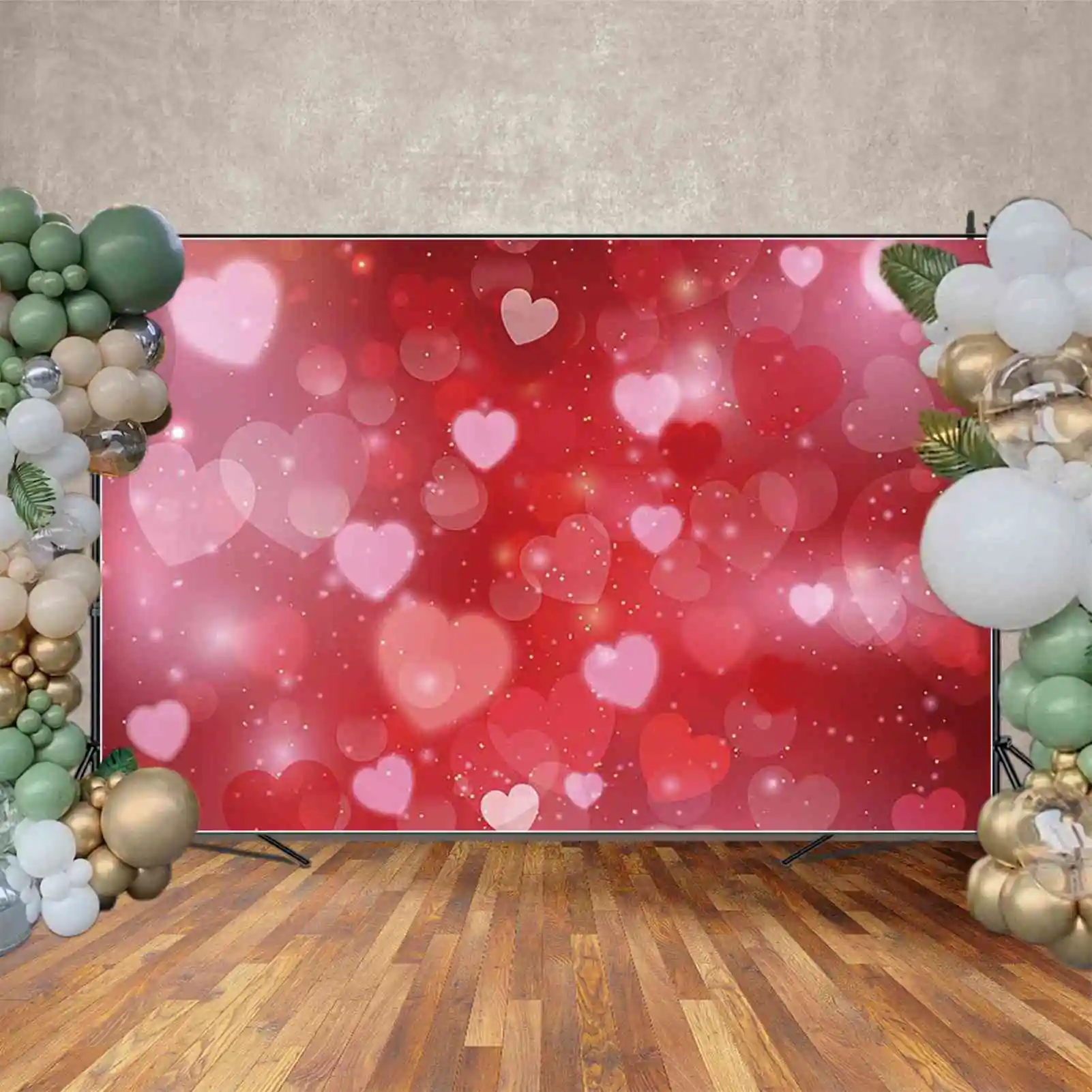 MOON.QG Happy Valentines Day Background Wooden Board Wall Love Heart Rose Pink Backdrop Women Birthday Decor Photo Studio Props