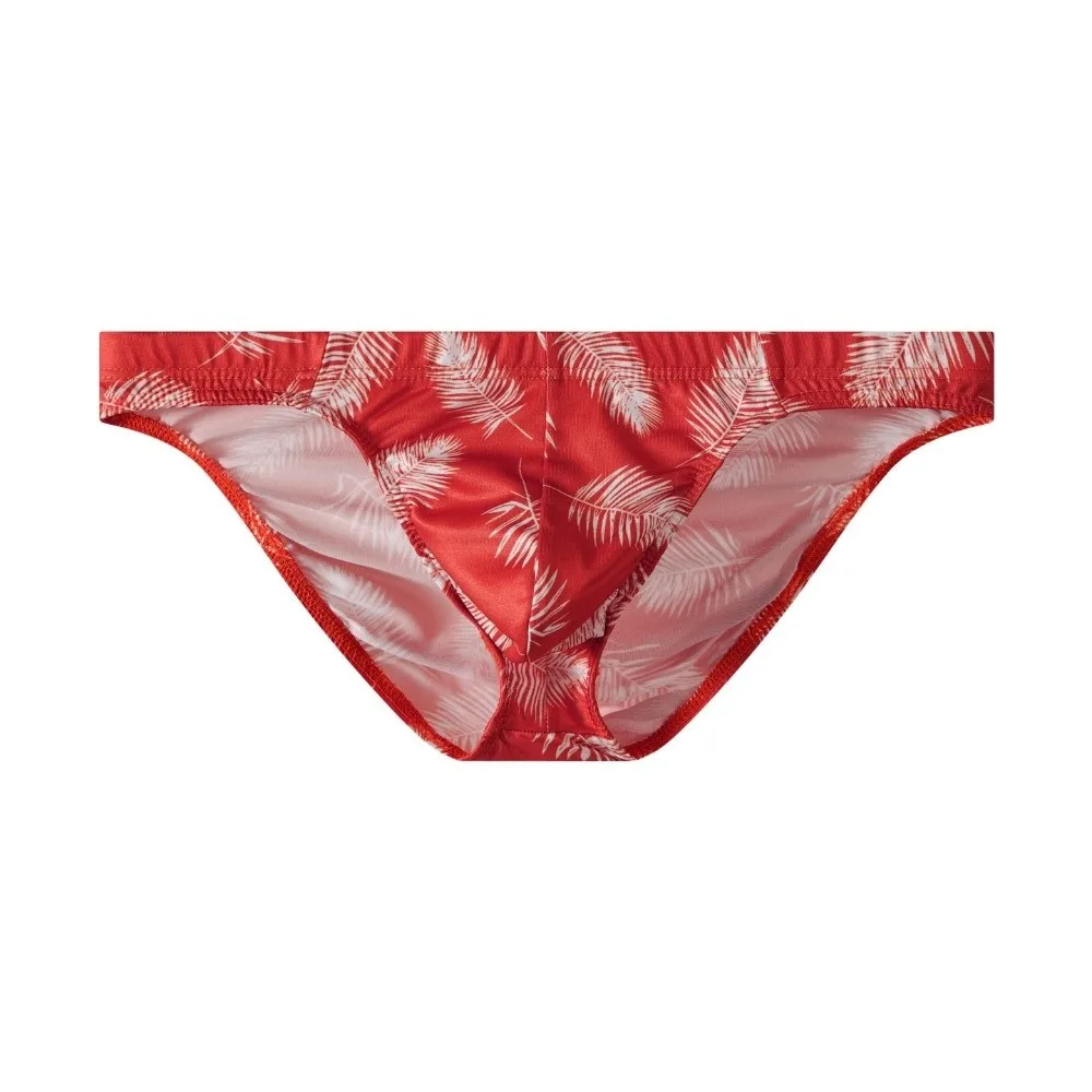 Simple Low Waist Men Briefs Fashion Stretch Palm Leaves Pattern Panties Soft Moisture Wicking Underwear Gifts