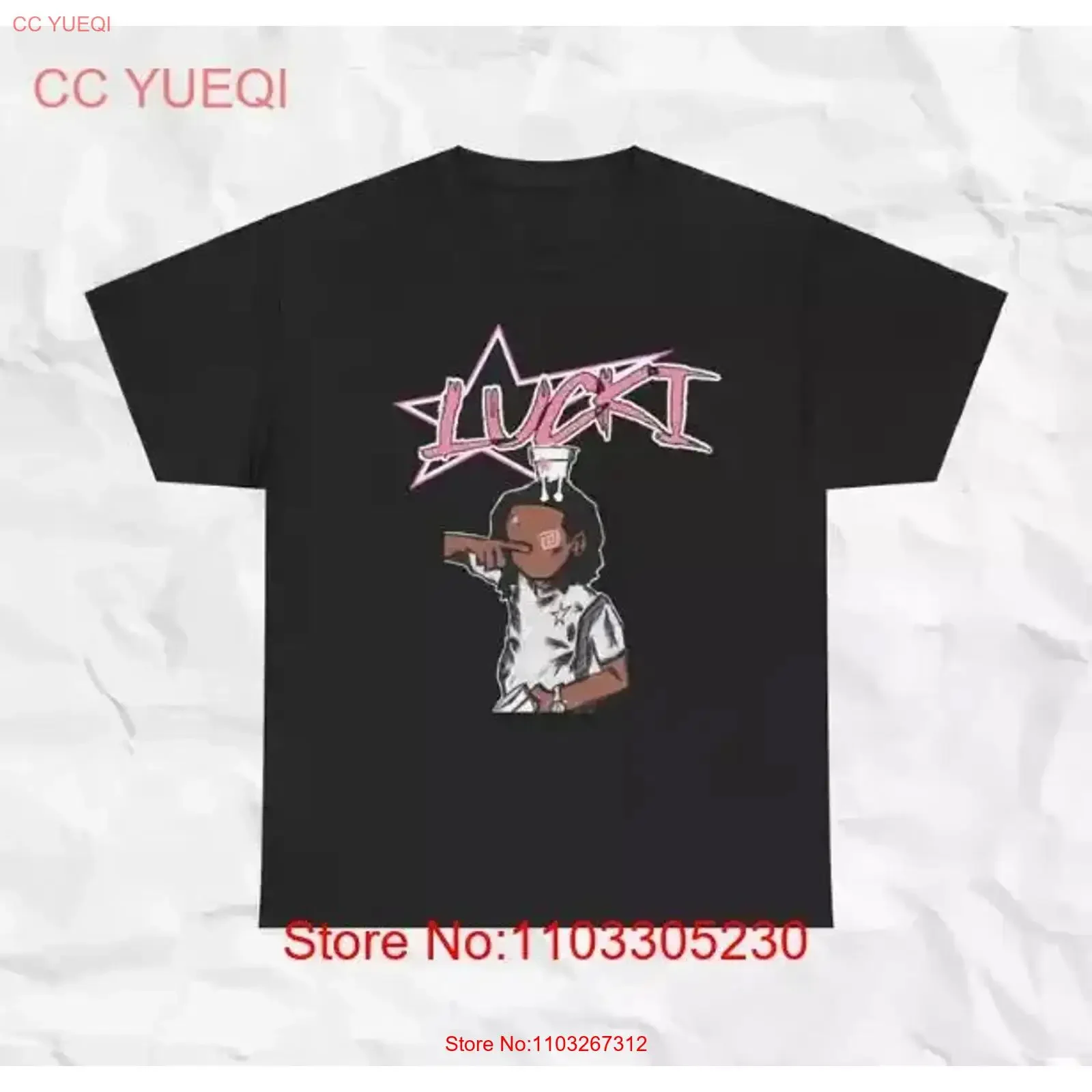 Lucki Rapper T-Shirt Cartoon Merch Tour S 5XL Vintage Washed Bequemes Herren-Grafik-Top für den Alltag Streetwear