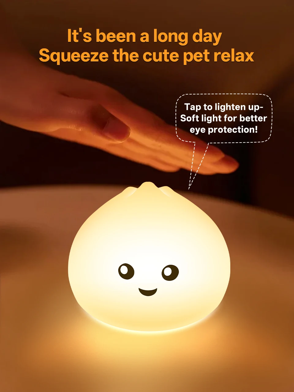 GGbingo Sleeping Light Rechargeable Steamed Bun Night Light Silicone Cute Eye-Protective Lamp Light for Bedroom Ambient Light
