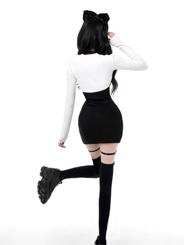 Korean Fashion Clothing Kawaii 2 Piece Set Woman Casual Slim Blouse + Sexy Slim Bodycon Mini Dress High Waist 2023 Autumn Chic