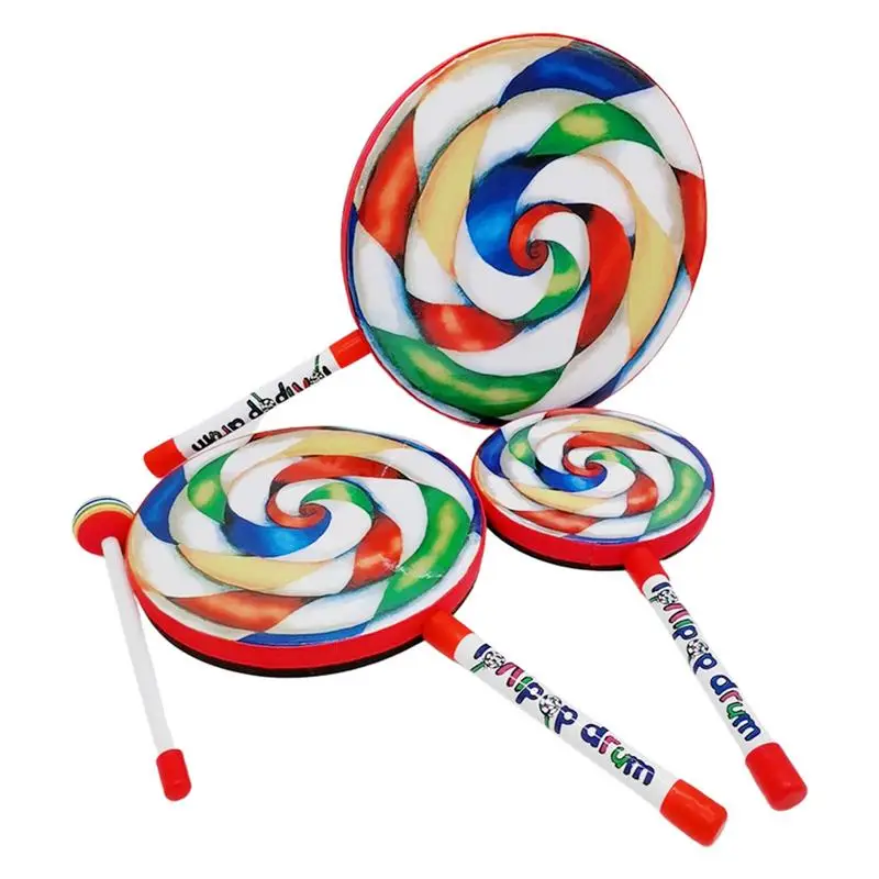 Lollipop Drum Carl Percussion Instrument Music Teaching Aid Musical Toys For Kids Rainbow Lollipop Hand Drum Sticks 6/8/10 Inch