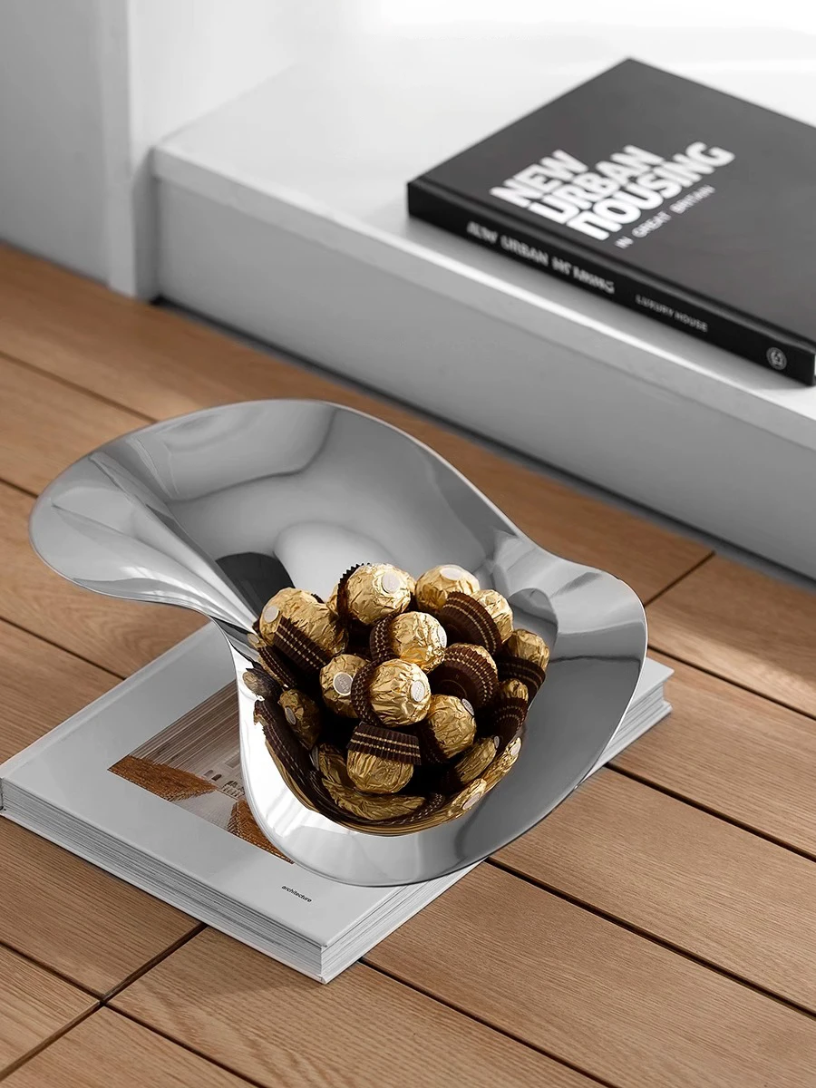 Nordic Luxury Serveware Dish Fruit Bowl Plate Stainless Steel Decorative Tray for Home Decoration Living Room Dinner