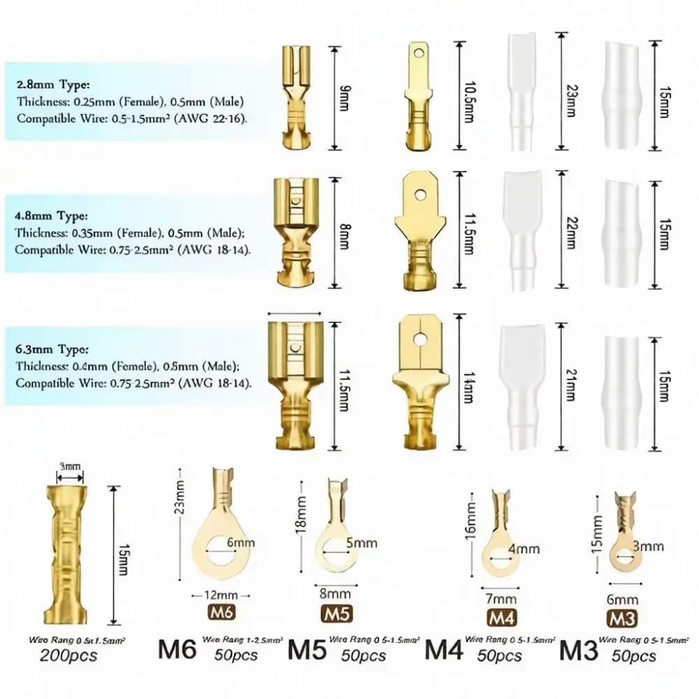 Crimping Spade Terminal Connector Assortment Kit Electrical Wire Faston Crimp Plug Insulated Automotive Repair Tool Hardware