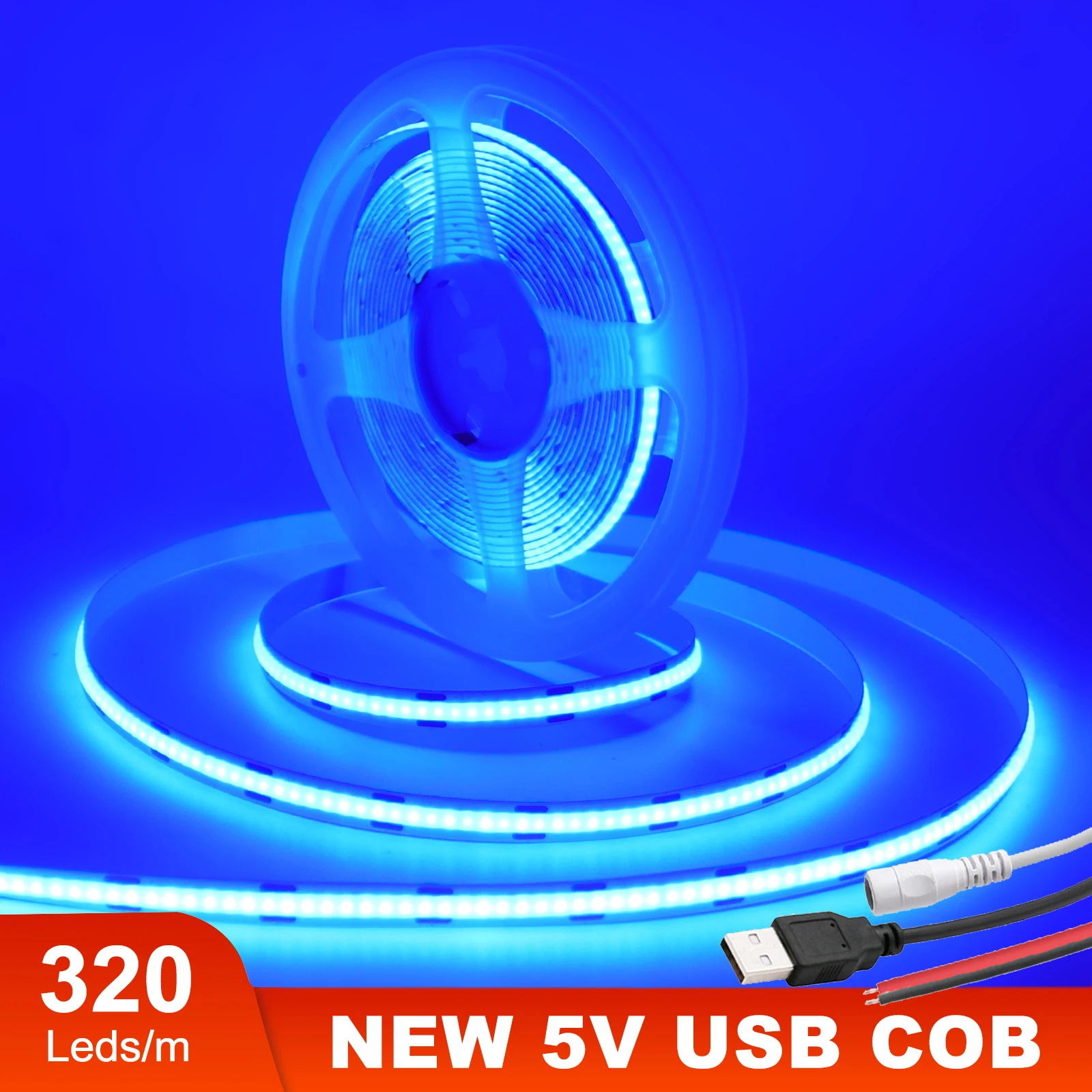 

5V USB COB LED Strip Light High Density 320LEDs/m Flexible Led Tape Red Green Blue Pink Ice Blue Warm White Linear Lighting