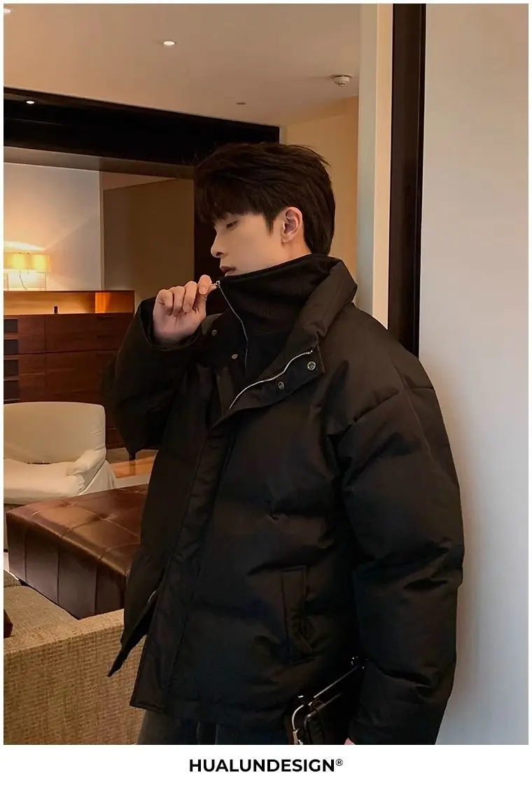New Fake Two Piece Warm Coats Men Winter Loose Cotton-padded Jackets Men's 2026 Solid Color Pockets Overcoats C919