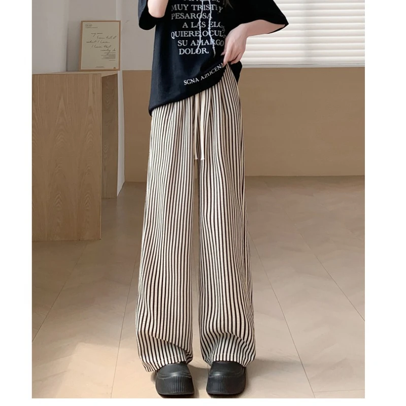 New Black and White Striped Pants Women's Summer Thin High Waist Loose Casual Pants Wide Leg Pants Trendy Trousers Y2k Pants