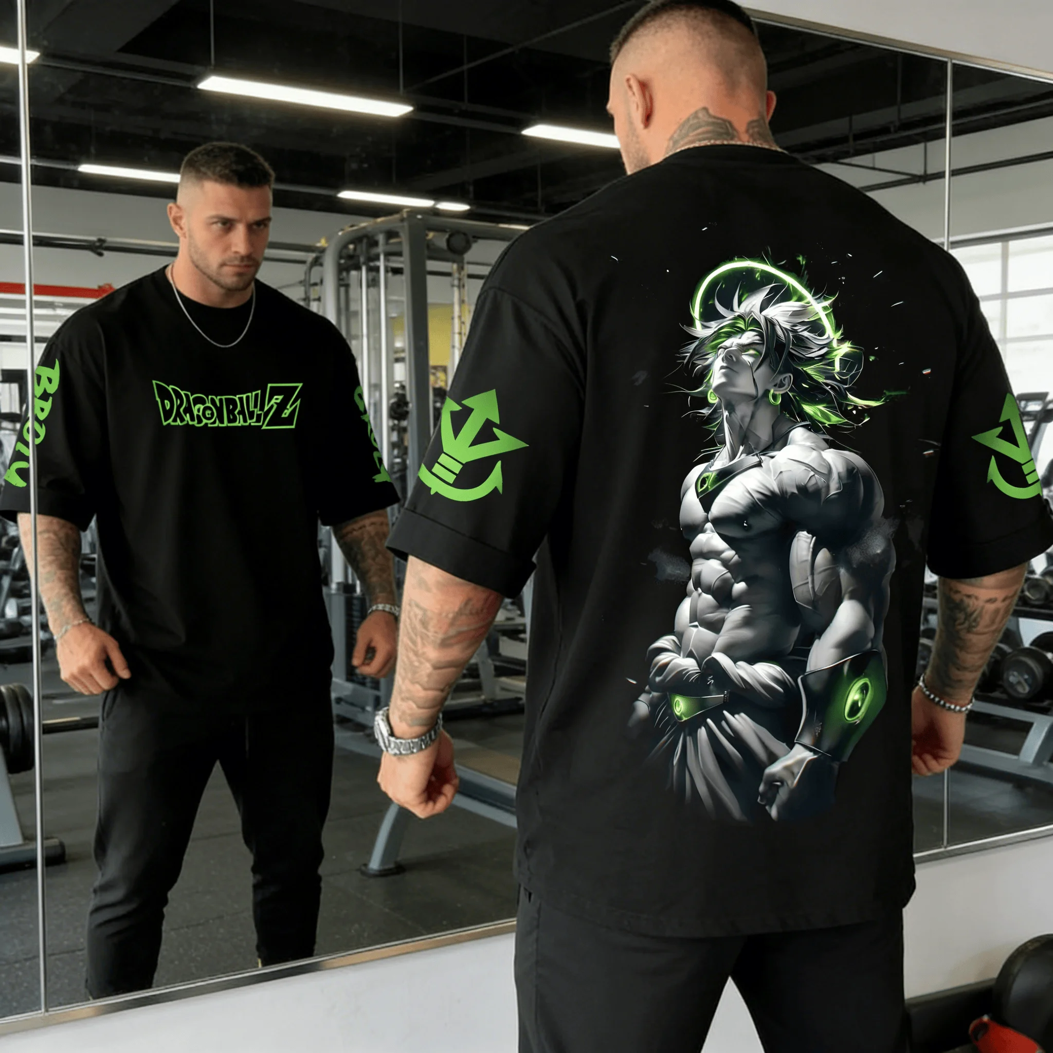 Dragon Ball Broly Cyber Halo Rage Print Baumwoll-Oversize-T-Shirt für Herren und Damen, lässiger lockerer Schnitt, Unisex-Anime-Grafik-Oberteil