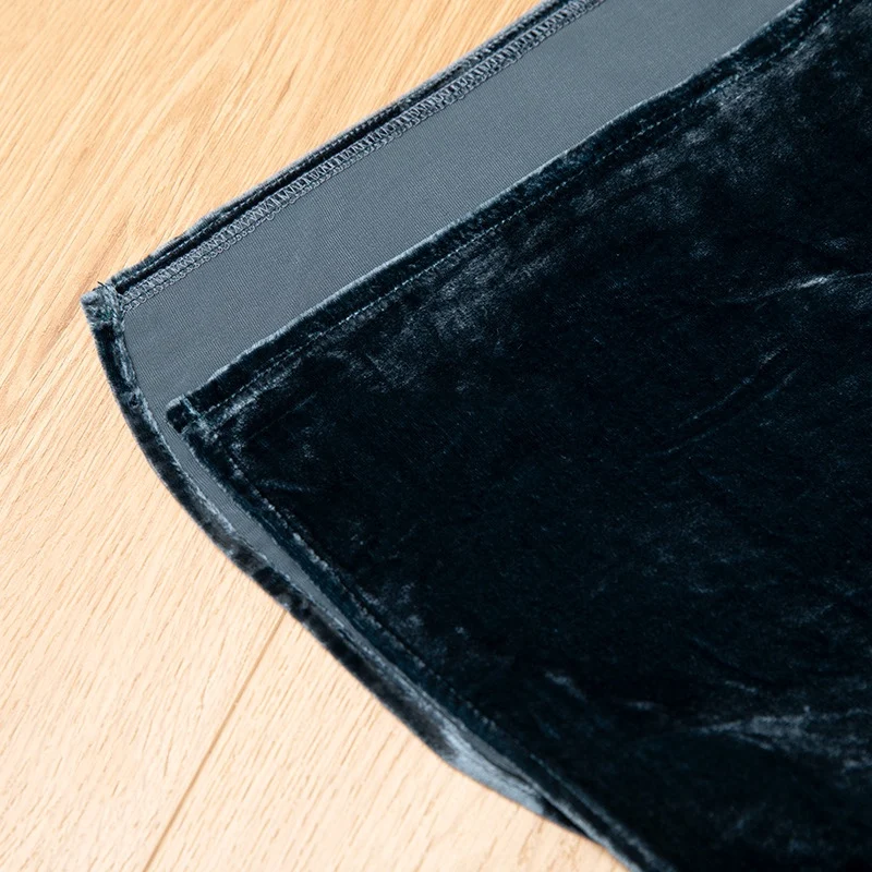 女性用ベルベットミディスカート,100% ブラックシルクライニング,ピーコックブルー,伸縮性ウエスト,シック,オフィスウーマン,qq010