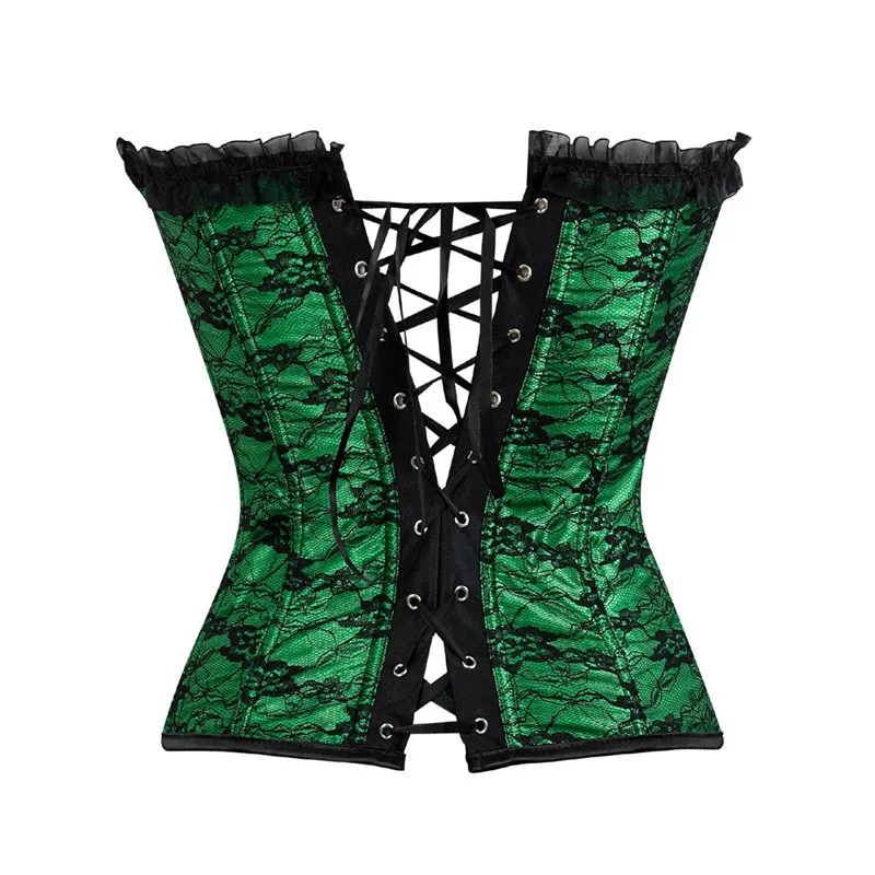 Corset With Zipper Sexy Vintage Style Overbust Bustiers Floral Lace Top Lingerie Plus Size Fashion Ladies Green Black Red