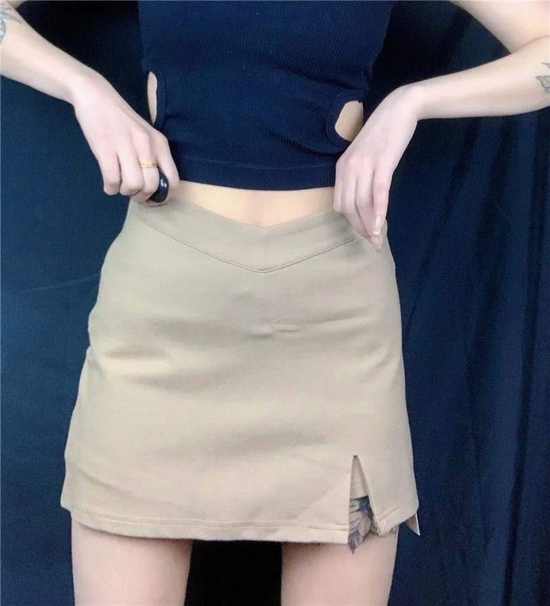 Street Sle High Waist ort f Skirt V-Ne Belly Button Exposure Se Pant Version  A-Line Skirt for Trendy Girls
